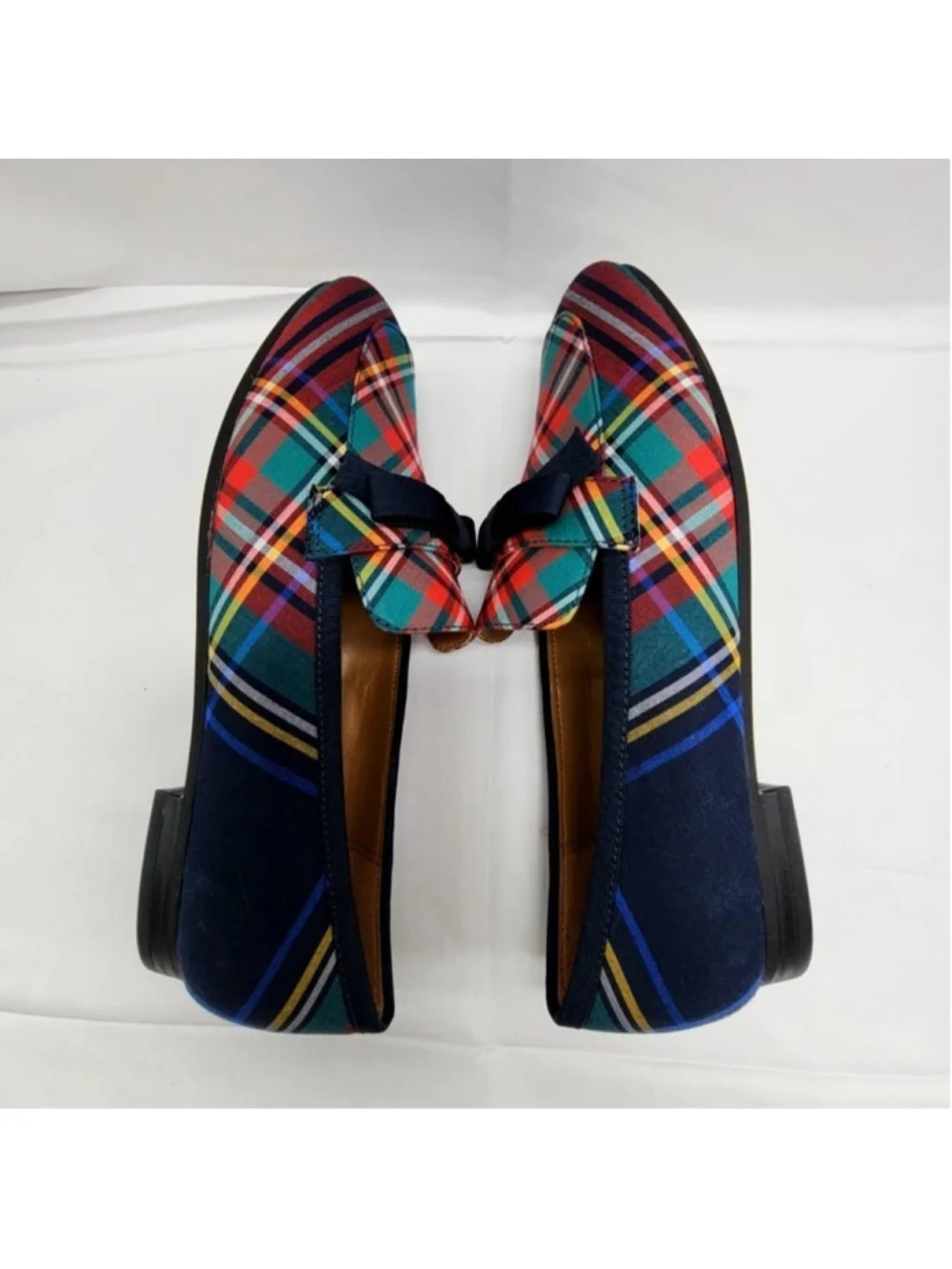 Talbots Shoes Womens 7 Multicolor Plaid Bow Loafer Flats Slip On Casual Holiday